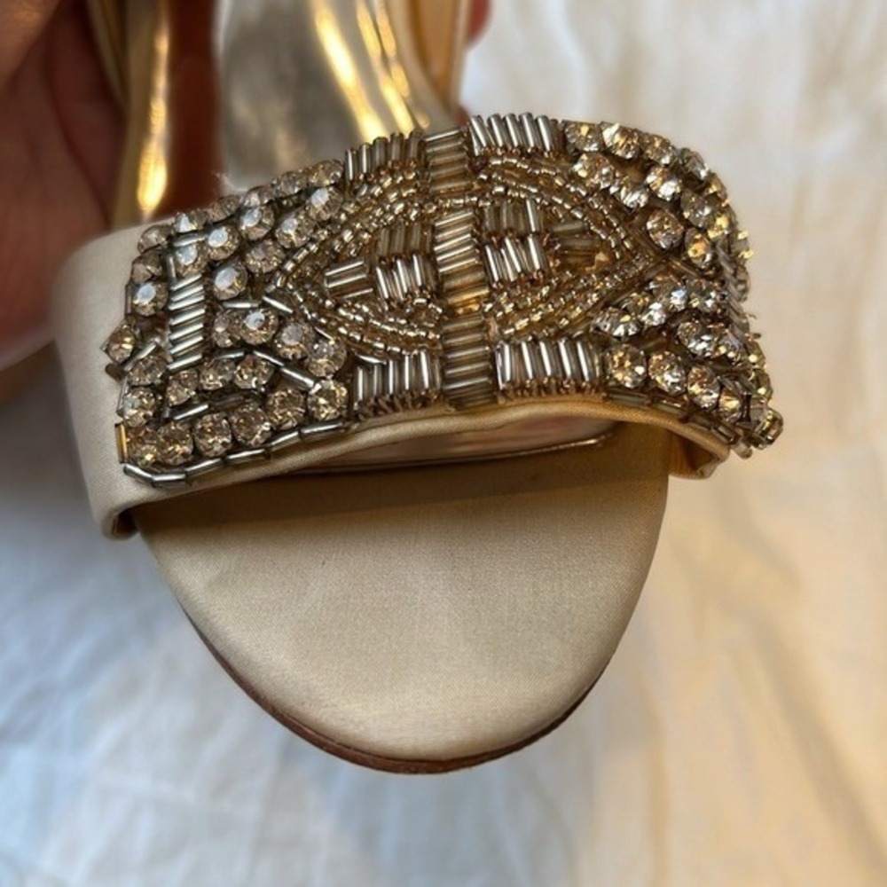 Badgley Mischka Rhinestone Silk Peeptoe Shoes Heels Open Toe Summer Blush 8.5 - Picture 3 of 16